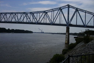 The Glover Cary Bridge crosses the Ohio River into Indiana