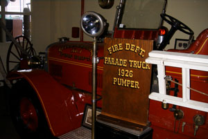 Close-up of fire truck used circa 1926