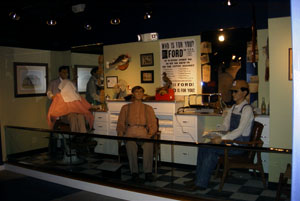 Lifesize diorama of a Kentucky barber shop during during a Wendell Ford campaign