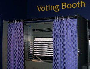 Voting booth and machine circa mid- to late-20th Century